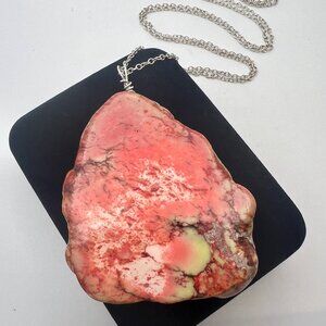 Dyed Howlite Pink Stone Necklace On 925 Chain
